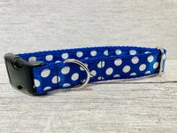 Royal Blue and White Spots Dots Dog Collar 1