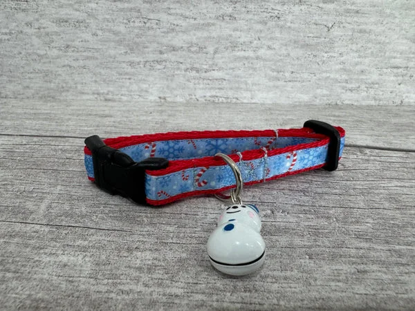 Candy Cane & Snowflakes Christmas Cat Collar