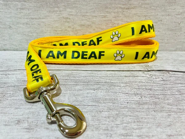 I am Deaf Dog Lead with Paw Print Alert