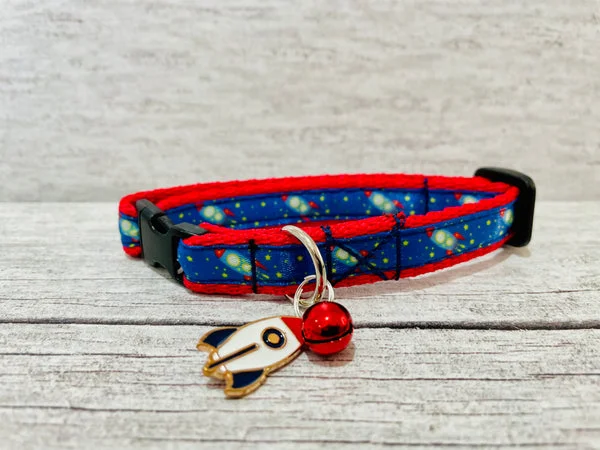 Rocket Space Ribbon Cat Collar - Handmade in the UK