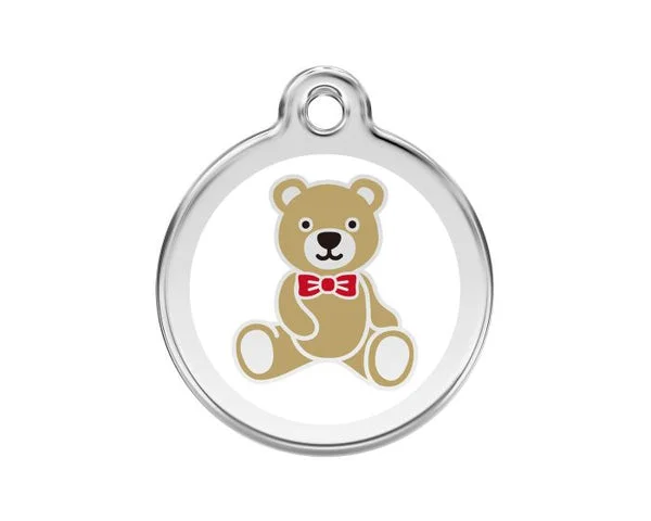 Personalised Red Dingo Teddy Bear Enamel Pet ID Tag