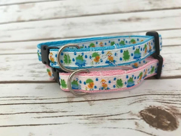 April Showers Ducks Frogs Raining Puddles Cat Collar