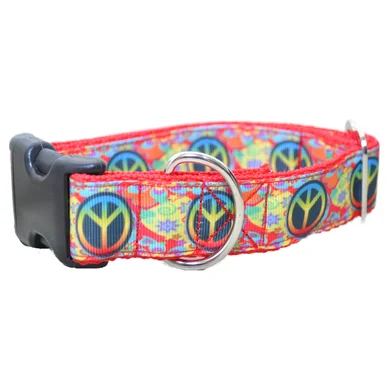 Peace Hippy Style Dog Collar - Handmade in the UK