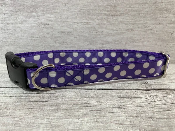 Purple and White Polka Dot Dog Collar