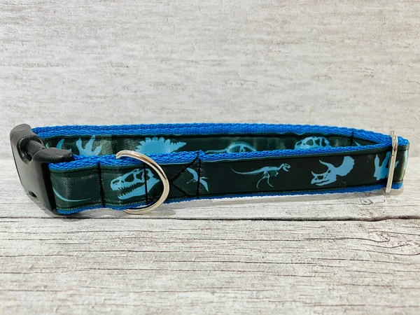 Blue Jurassic Dinosaur Skeleton Bones Dog Collar