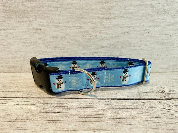 Blue Snowman Christmas Dog Collar