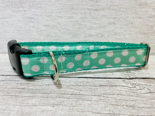 Green and White Spots Dots Dog Collar