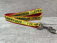 Yellow on Red Nervous Alert Dog Lead 4