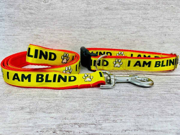 I Am Blind Dog Collar - Yellow on Red