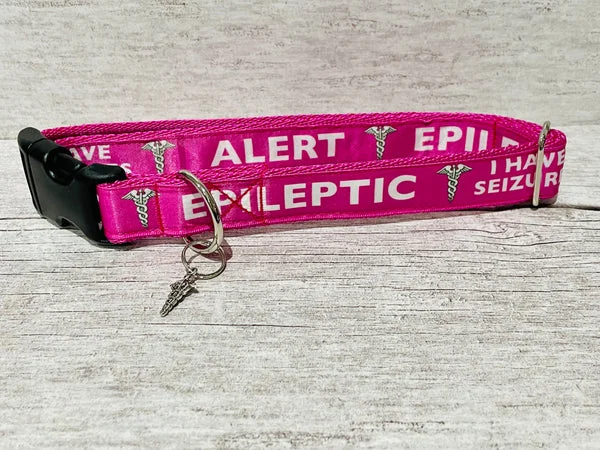 Hot Pink Epileptic - Medical Alert Dog Collar