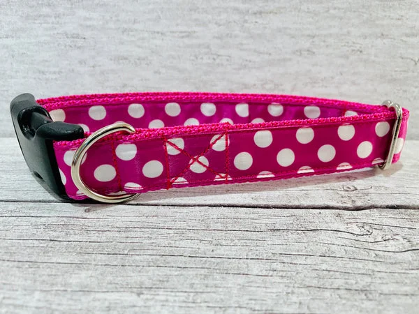 Hot Pink and White Spots Dots Dog Collar 1