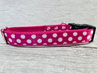 Hot Pink and White Spots Dots Dog Collar 2
