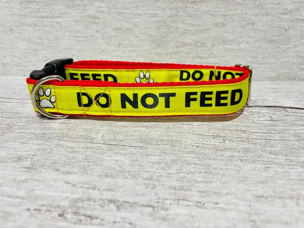 Do Not Feed Dog Collar - Yellow on Red Medical Alert
