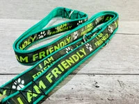 I am Friendly - Dog Collar - Black on Green Alert 6