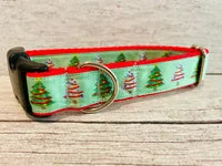 Green Christmas Tree Themed Snowman Dog Collar 1